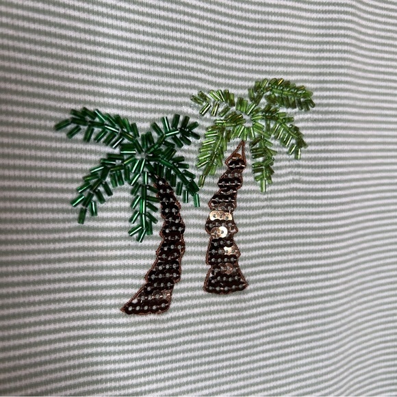CORAL BAY 100% Cotton Striped T-Shirt with Beaded Palm Trees. Size XL - Picture 4 of 6